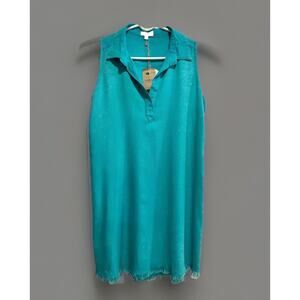 NWT Umgee Beachy Turquoise Raw Hem Distressed Dress Lagenlook Tunic Womens Small